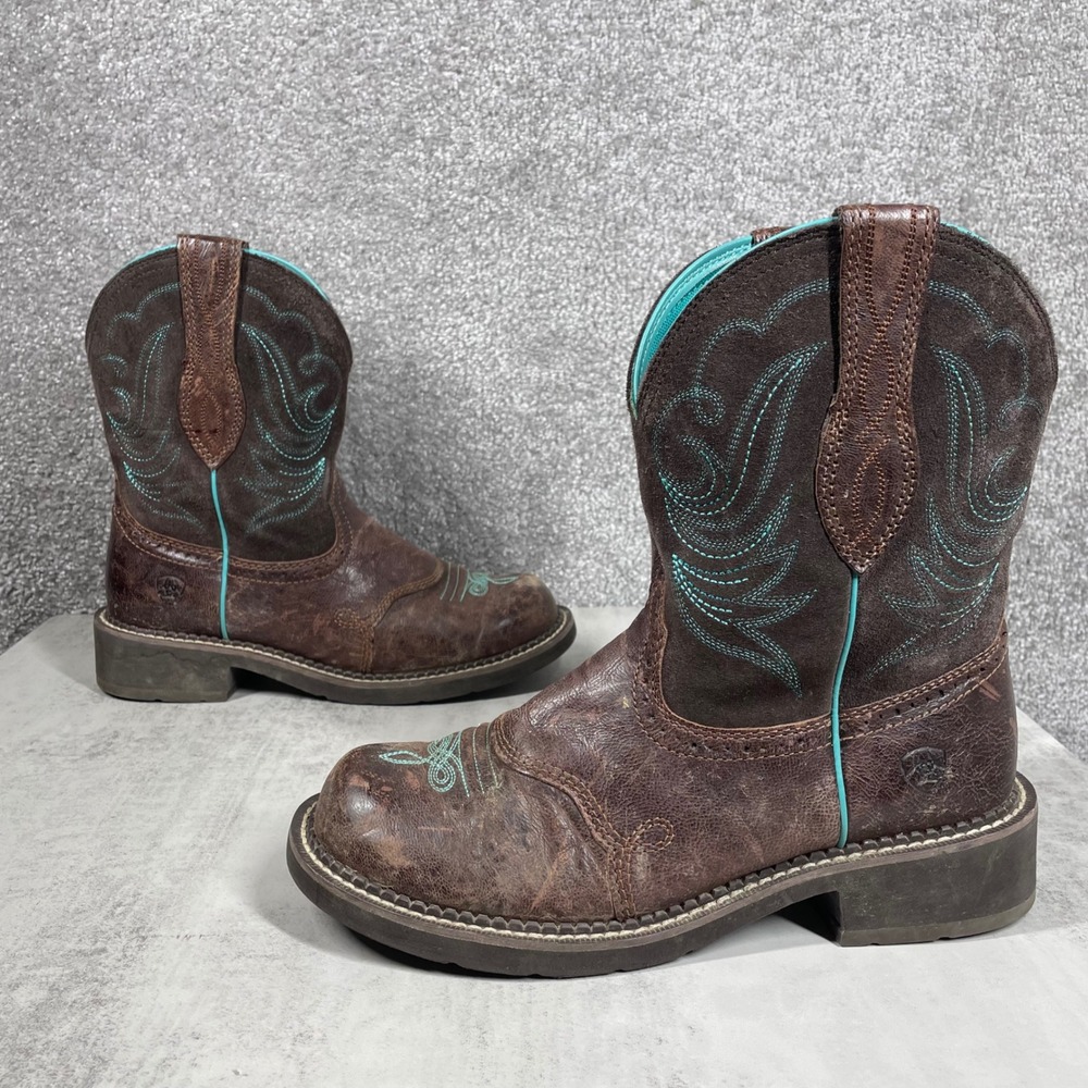 Ariat Fatbaby Boots Womens 9 Heritage Dapper Western Leather Turquoise Stitch